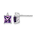 14k White Gold Princess Amethyst and Diamond Earrings