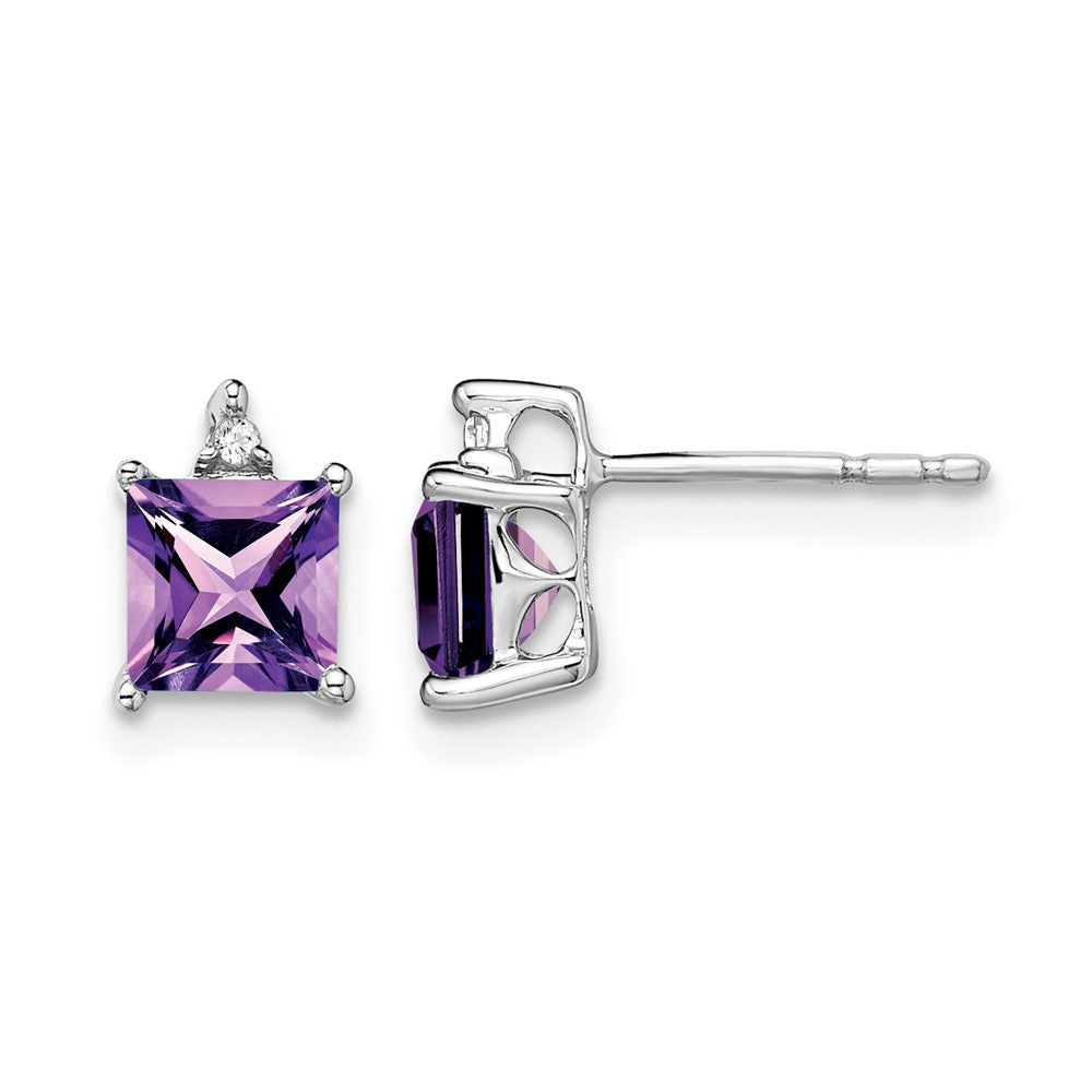 14k White Gold Princess Amethyst and Diamond Earrings