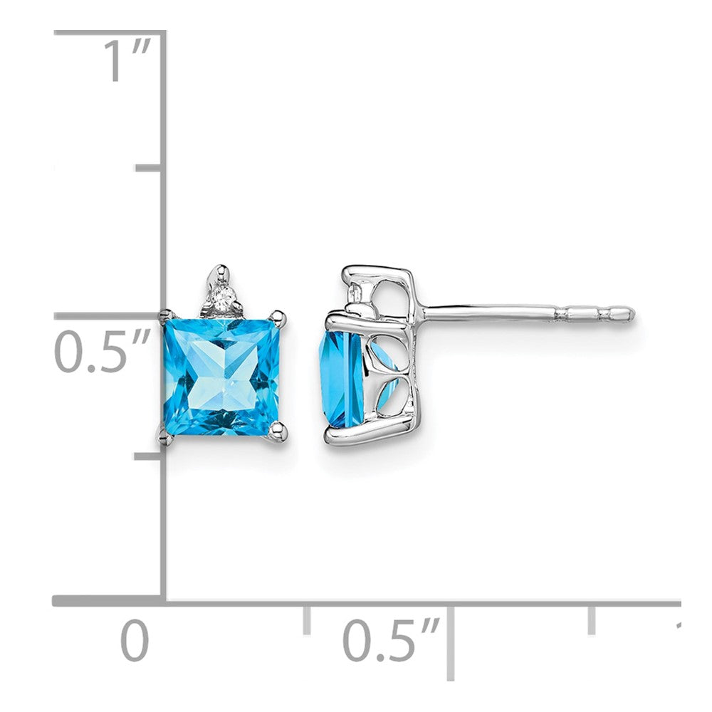 14k White Gold Princess Blue Topaz and Diamond Earrings