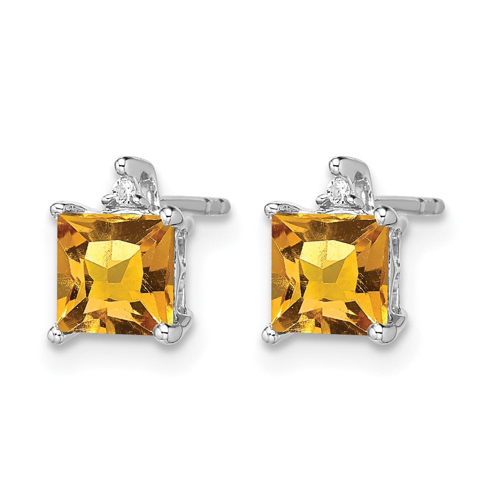 14k White Gold Princess Citrine and Diamond Earrings