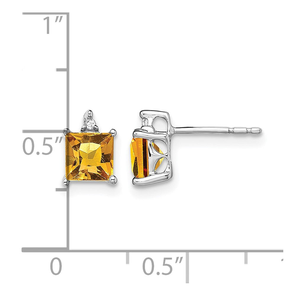 14k White Gold Princess Citrine and Diamond Earrings