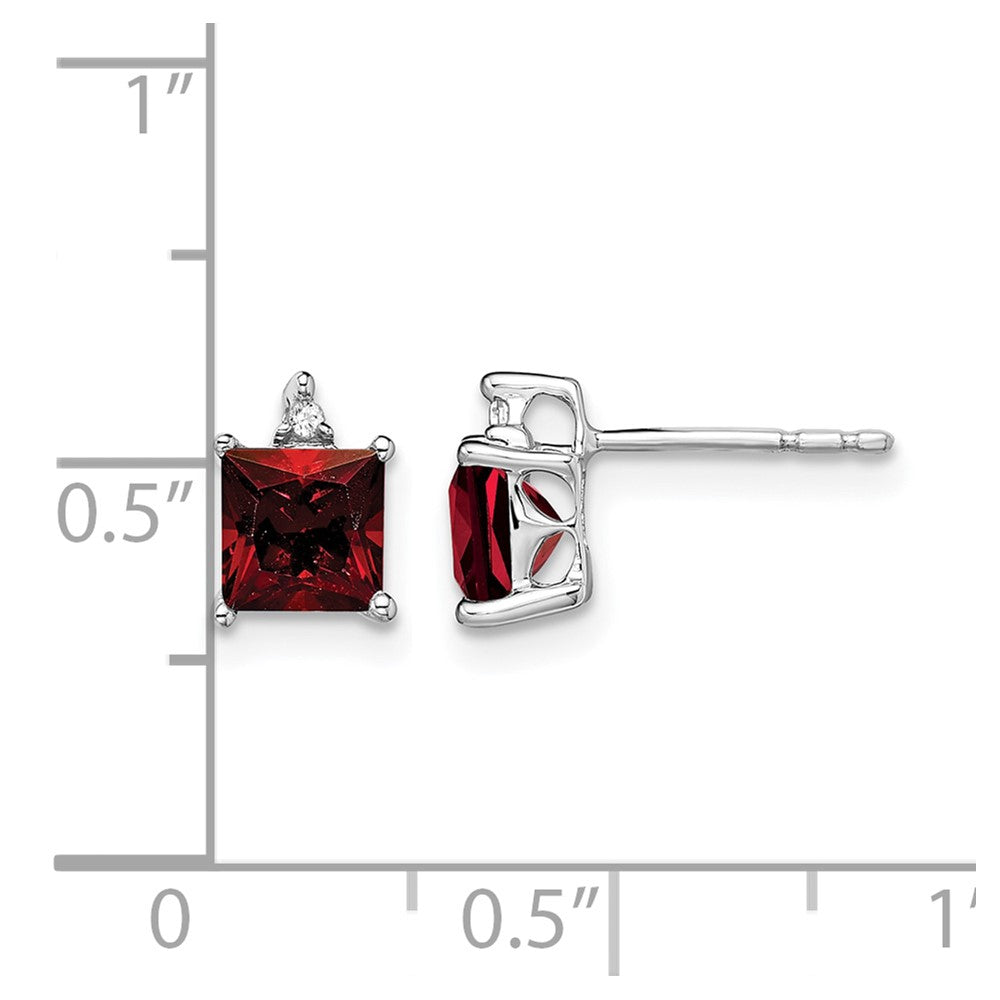14k White Gold Princess Garnet and Diamond Earrings