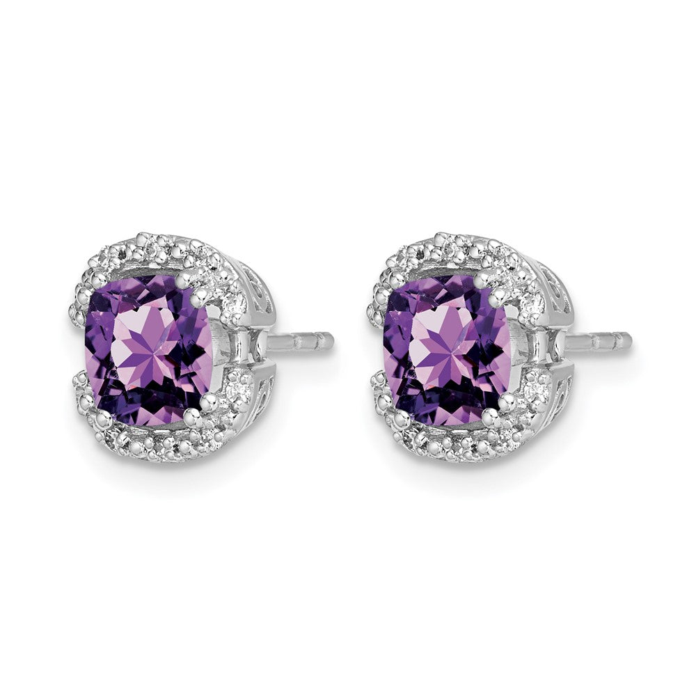 14k White Gold Cushion Amethyst and Diamond Halo Earrings
