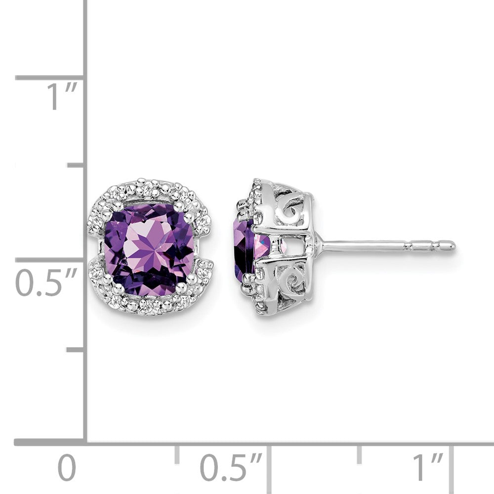 14k White Gold Cushion Amethyst and Diamond Halo Earrings