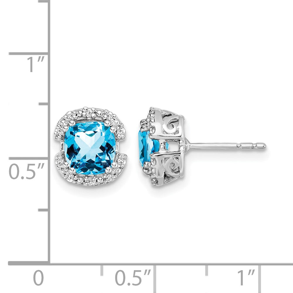 14k White Gold Cushion Blue Topaz and Diamond Halo Earrings
