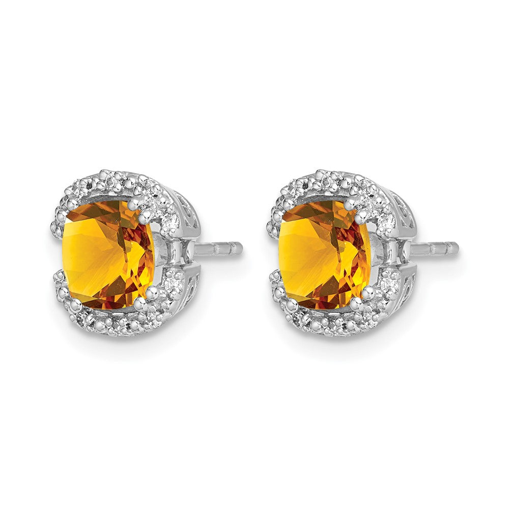 14k White Gold Cushion Citrine and Diamond Halo Earrings