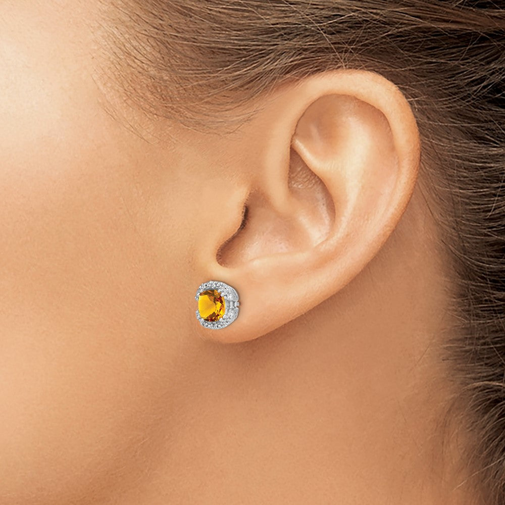 14k White Gold Cushion Citrine and Diamond Halo Earrings