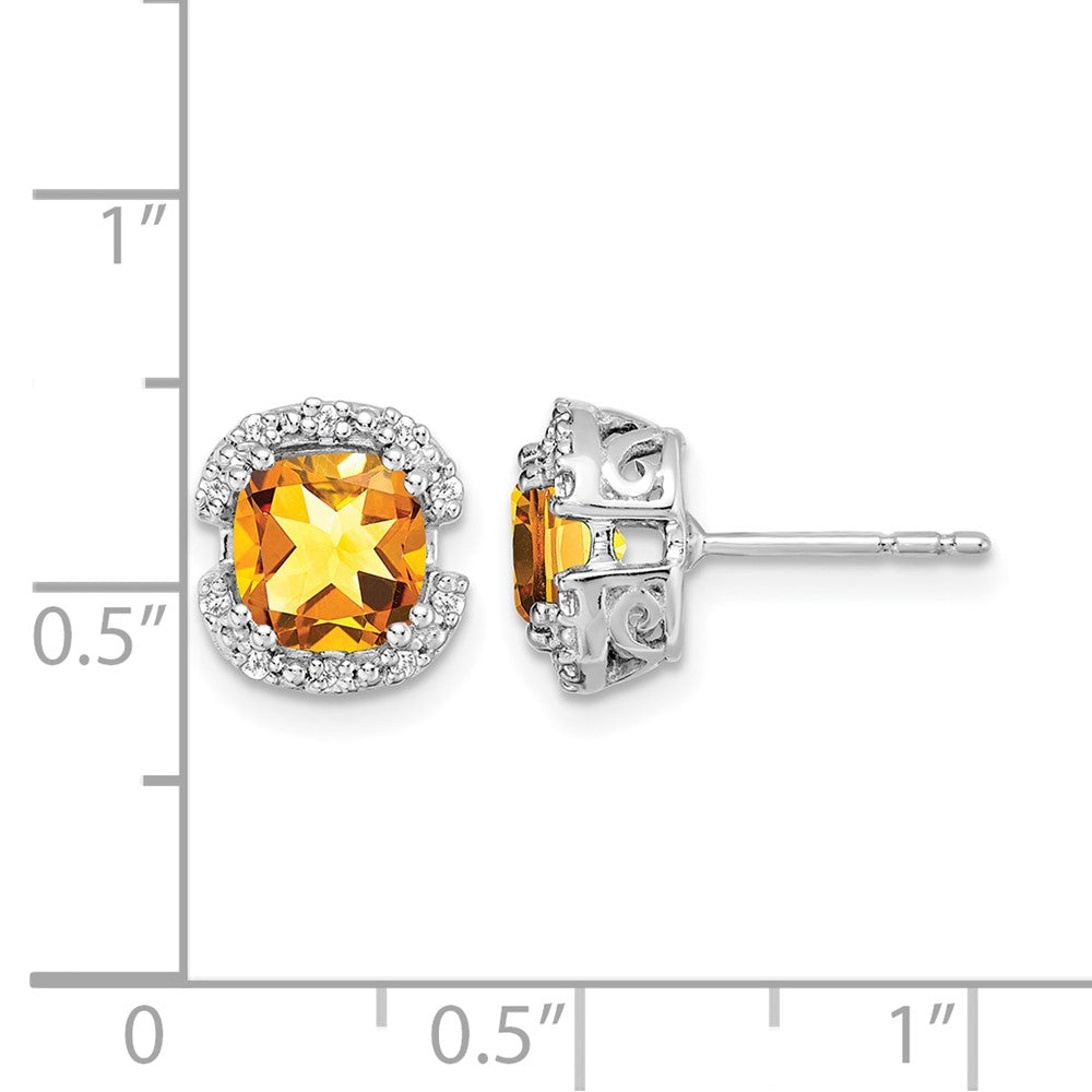 14k White Gold Cushion Citrine and Diamond Halo Earrings