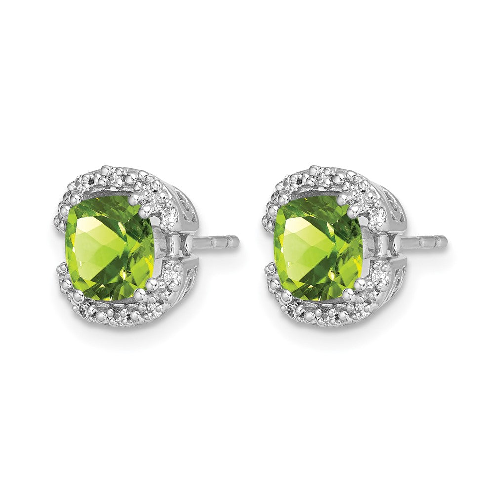 14k White Gold Cushion Peridot and Diamond Halo Earrings