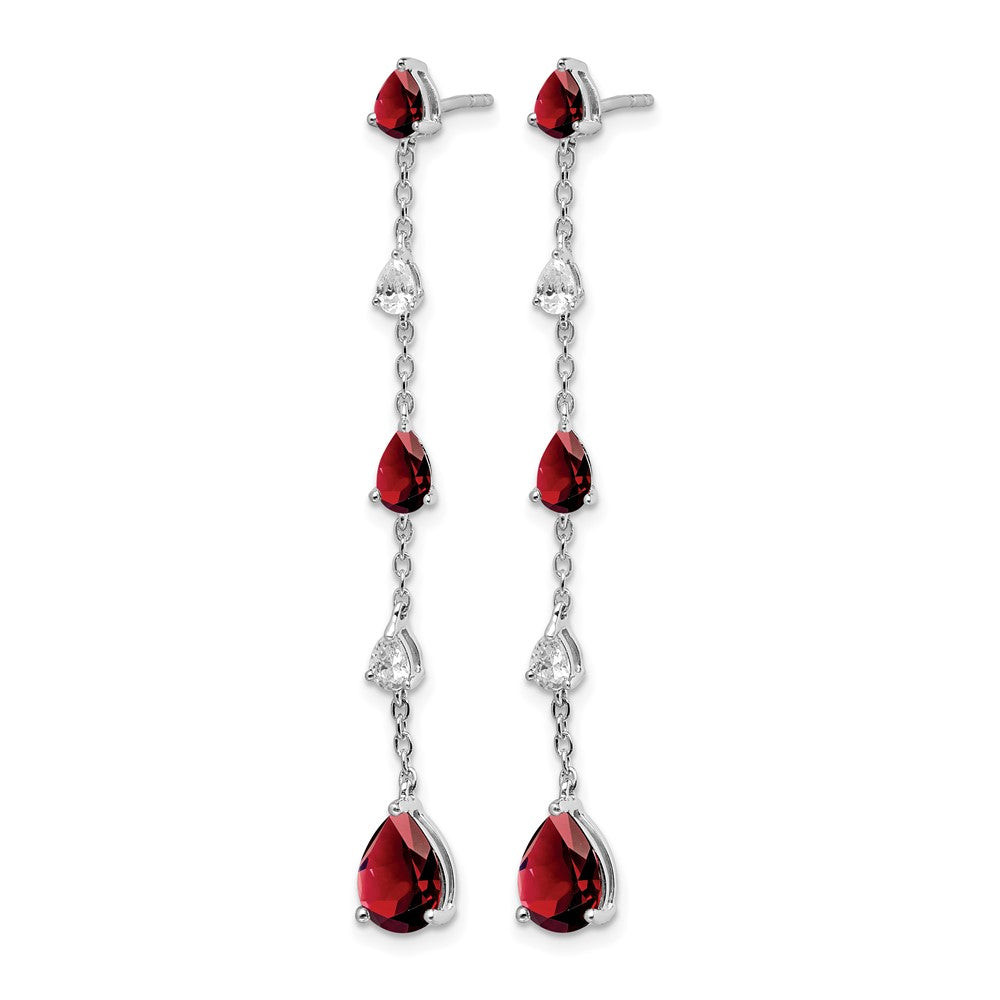 14k White Gold Garnet and White Topaz Dangle Earrings
