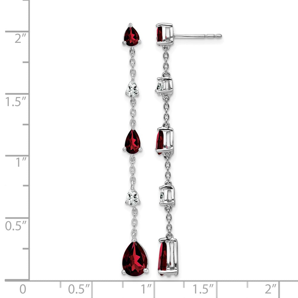 14k White Gold Garnet and White Topaz Dangle Earrings