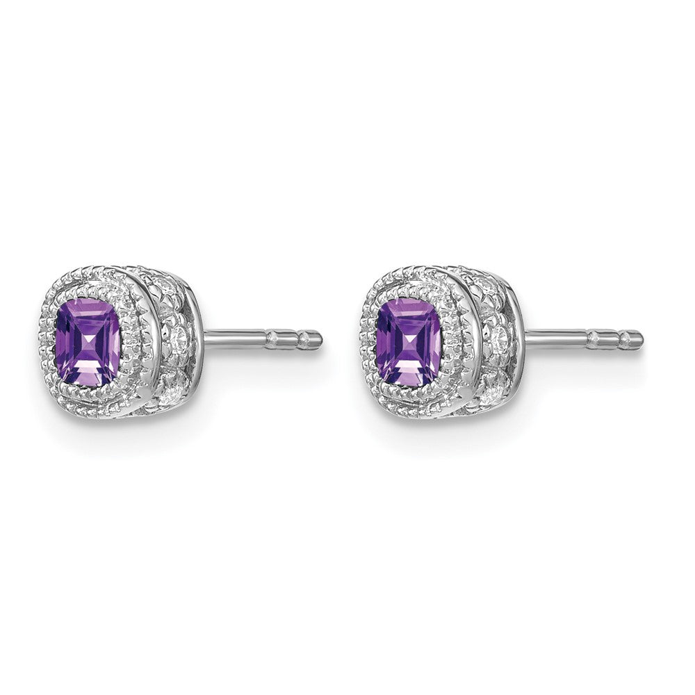14k White Gold Cushion Amethyst and Diamond Earrings