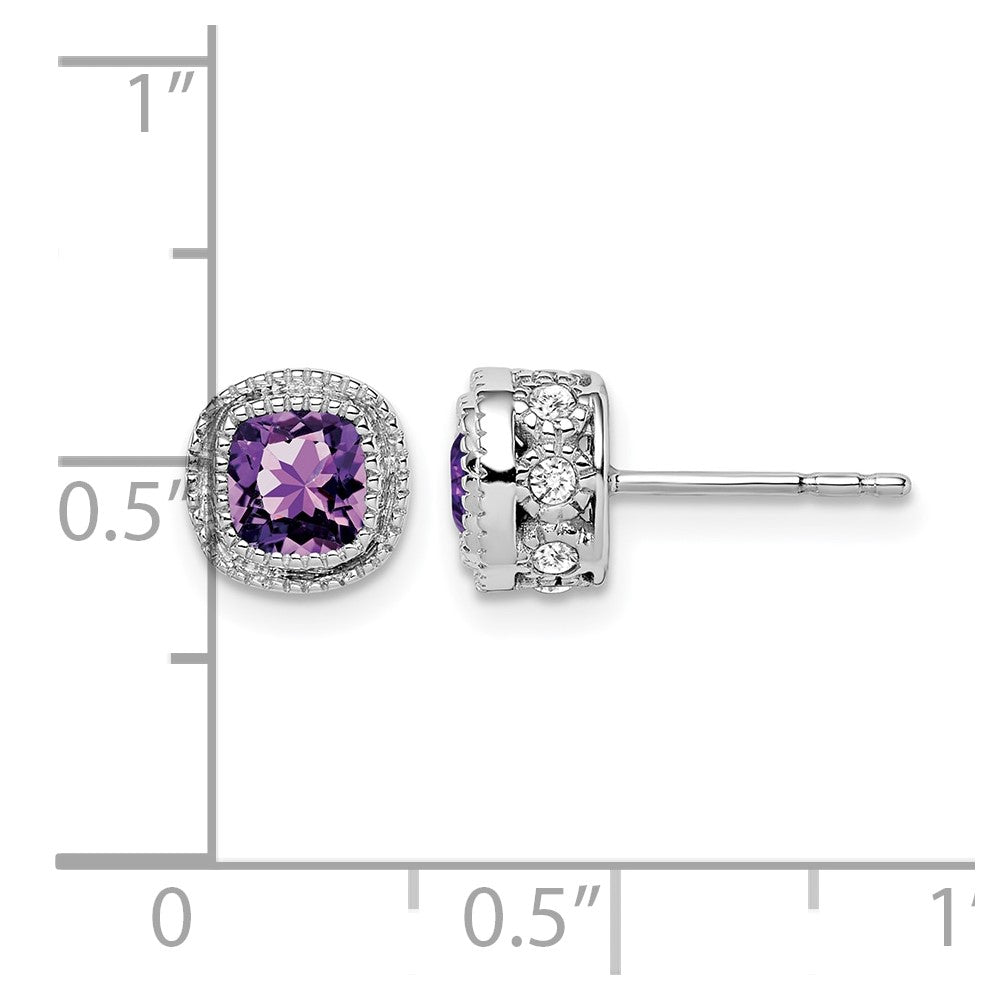 14k White Gold Cushion Amethyst and Diamond Earrings