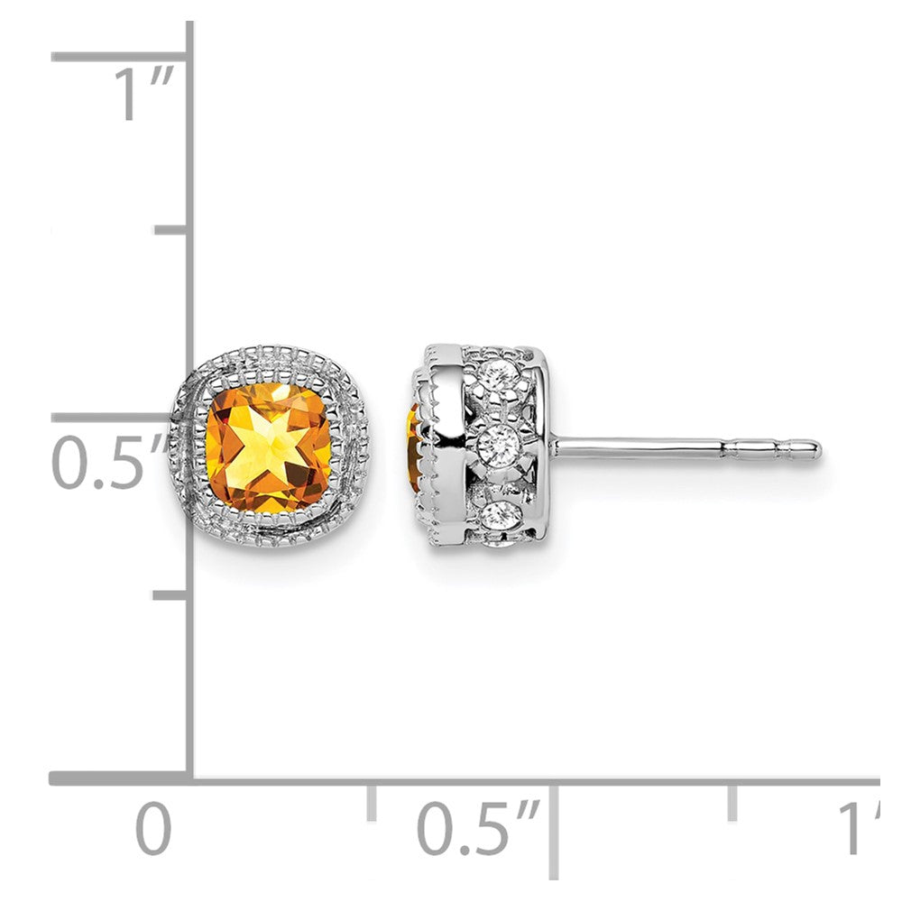 10k White Gold Cushion Citrine and Diamond Earrings