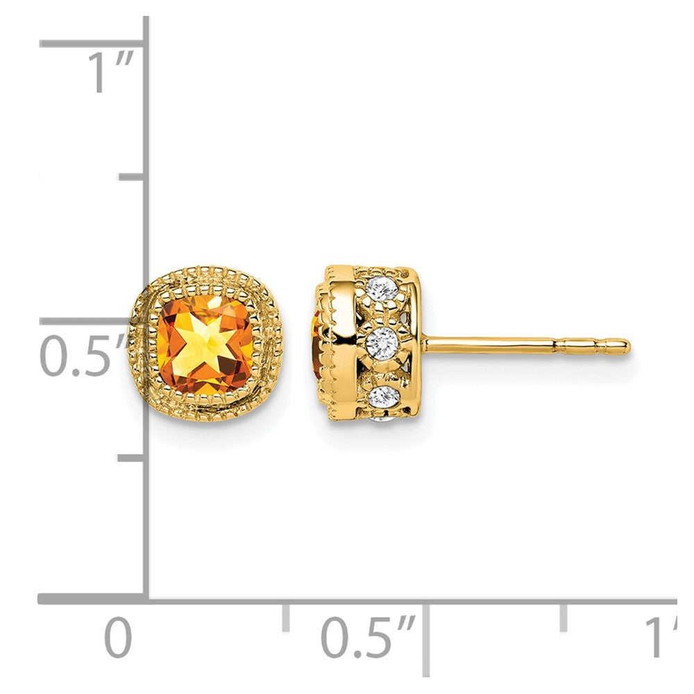 14k Cushion Citrine and Diamond Earrings
