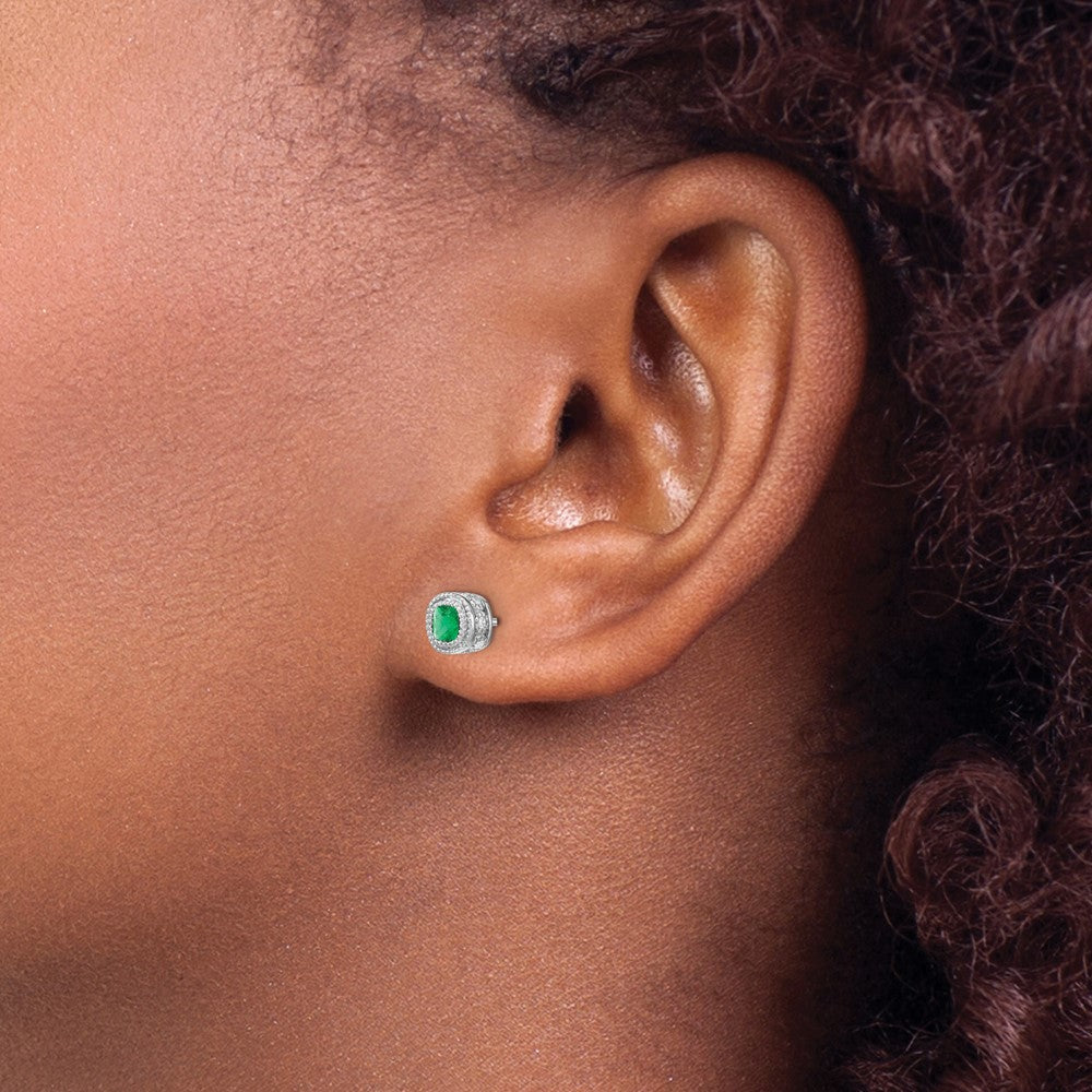 14k White Gold Emerald and Diamond Earrings