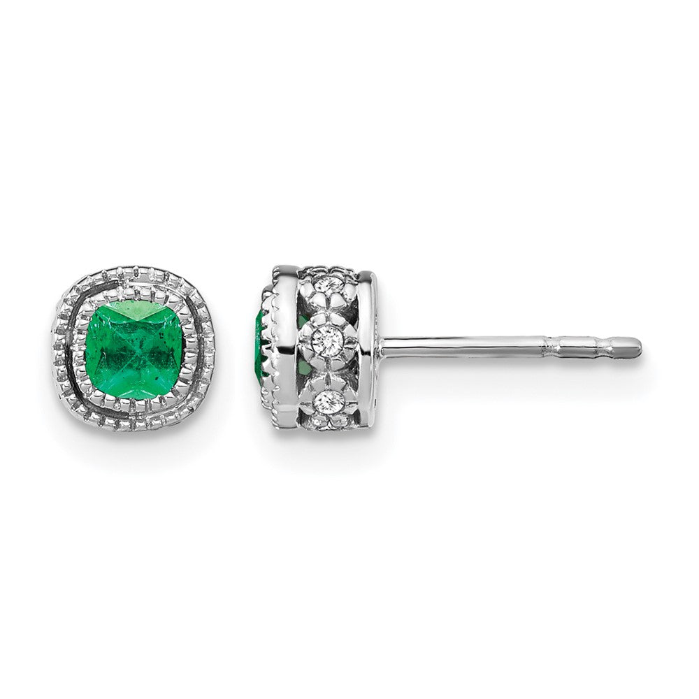 14k White Gold Emerald and Diamond Earrings