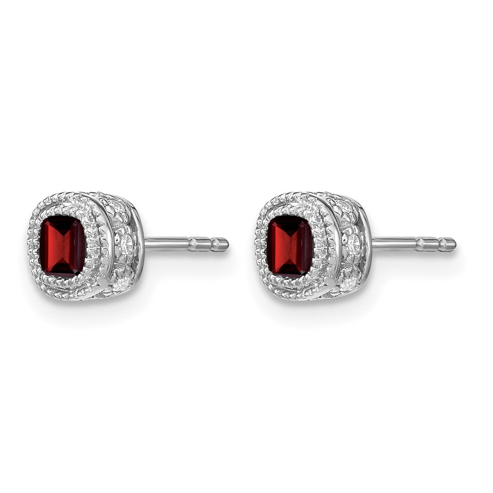 14k White Gold Cushion Garnet and Diamond Earrings
