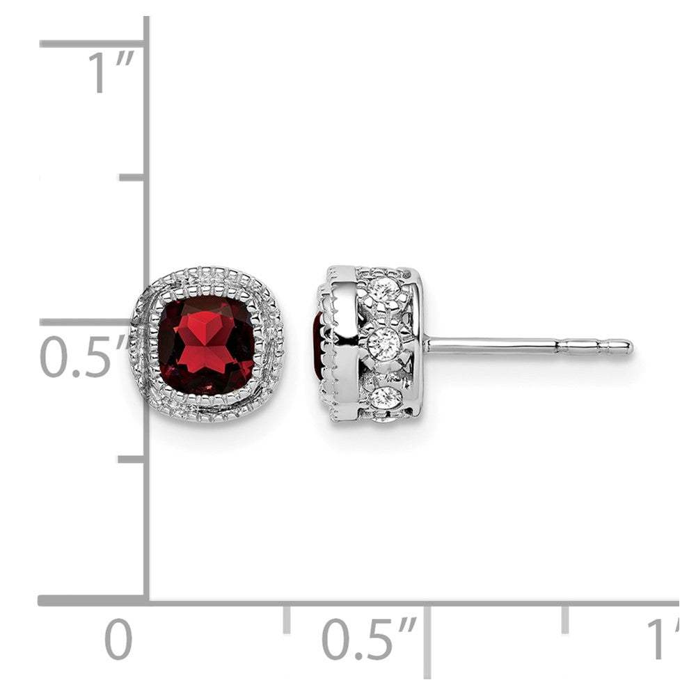 14k White Gold Cushion Garnet and Diamond Earrings