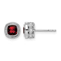 14k White Gold Cushion Garnet and Diamond Earrings