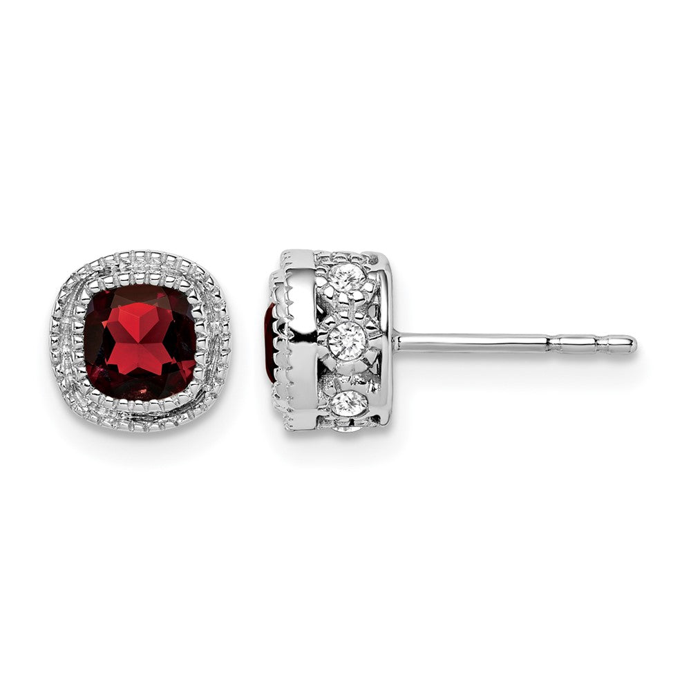 14k White Gold Cushion Garnet and Diamond Earrings