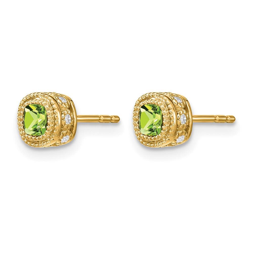 14k Cushion Peridot and Diamond Earrings