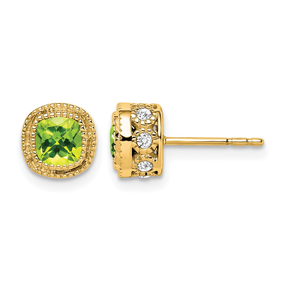 14k Cushion Peridot and Diamond Earrings