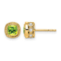 14k Cushion Peridot and Diamond Earrings