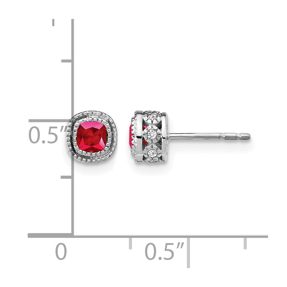 10k White Gold Cushion Ruby and Diamond Earrings
