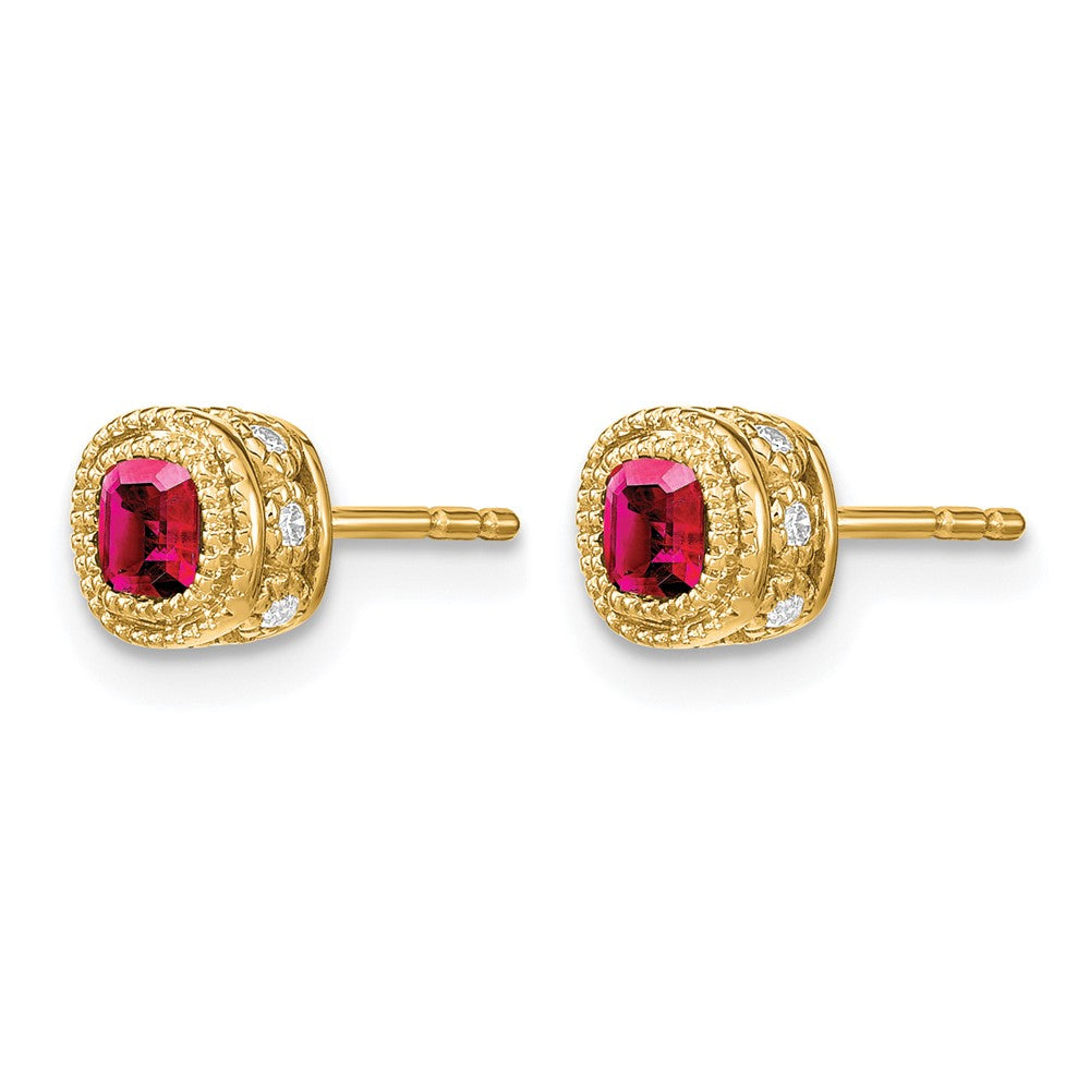 10k Cushion Ruby and Diamond Earrings
