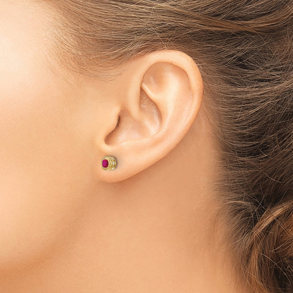 10k Cushion Ruby and Diamond Earrings
