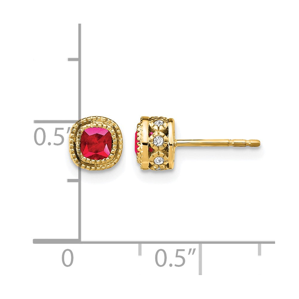 10k Cushion Ruby and Diamond Earrings
