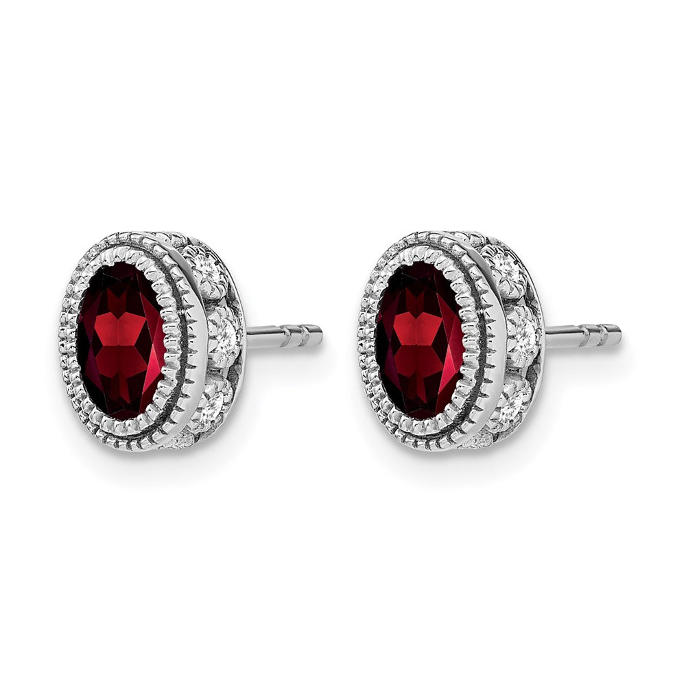 14k White Gold Oval Garnet and Diamond Earrings