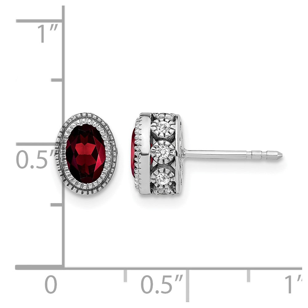 14k White Gold Oval Garnet and Diamond Earrings