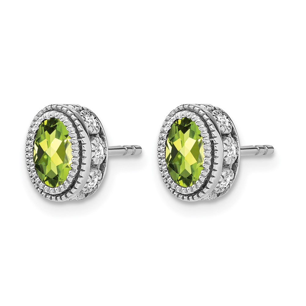 14k White Gold Oval Peridot and Diamond Earrings