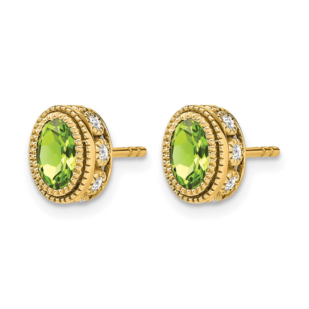 14k Oval Peridot and Diamond Earrings