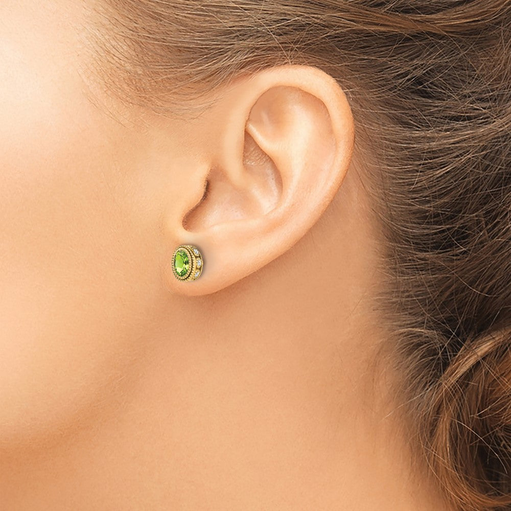 14k Oval Peridot and Diamond Earrings