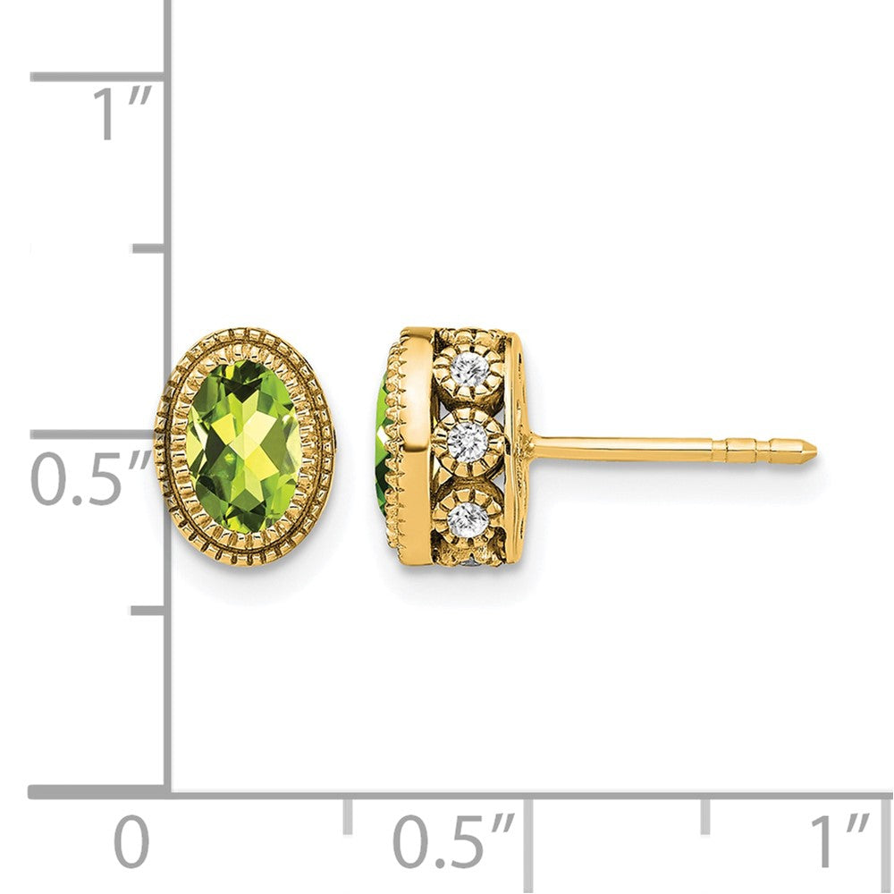 14k Oval Peridot and Diamond Earrings