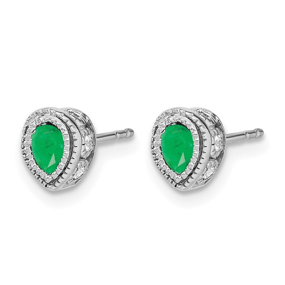 14k White Gold Emerald and Diamond Earrings