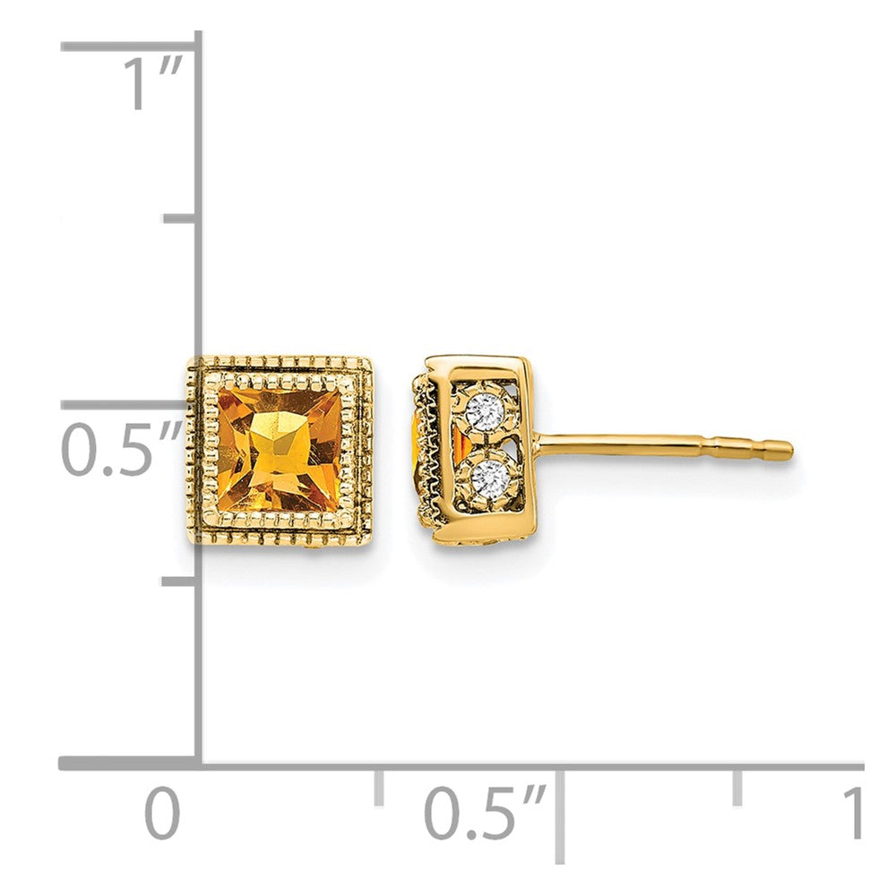 14k Square Citrine and Diamond Earrings
