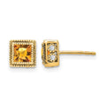 14k Square Citrine and Diamond Earrings