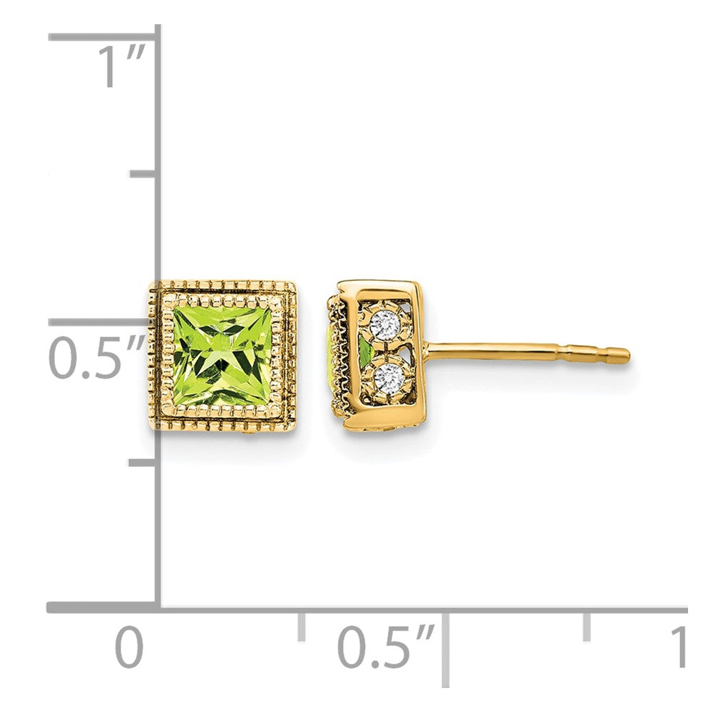 14k Square Peridot and Diamond Earrings
