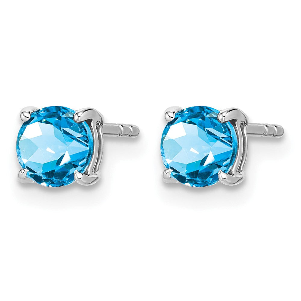 14k White Gold Round Blue Topaz Earrings