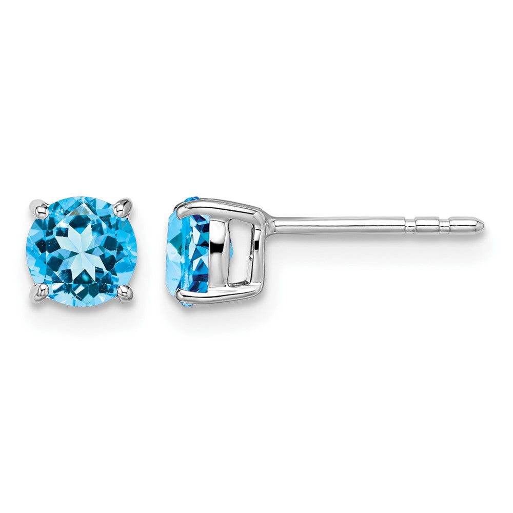 14k White Gold Round Blue Topaz Earrings