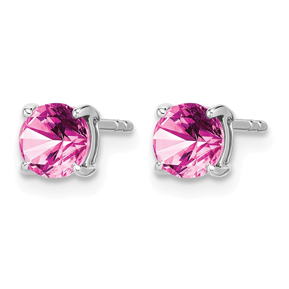 14k White Gold Round Created Pink Sapphire Earrings