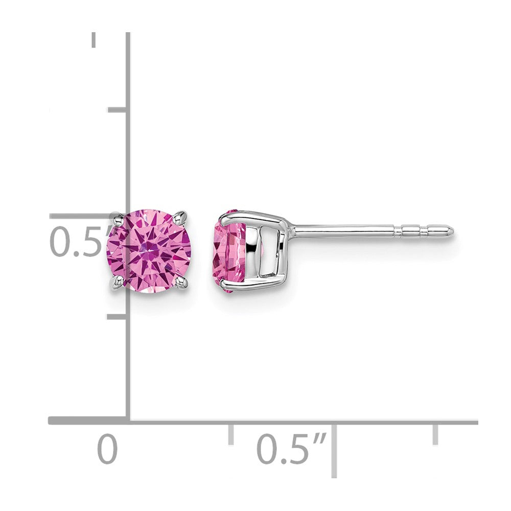 14k White Gold Round Created Pink Sapphire Earrings