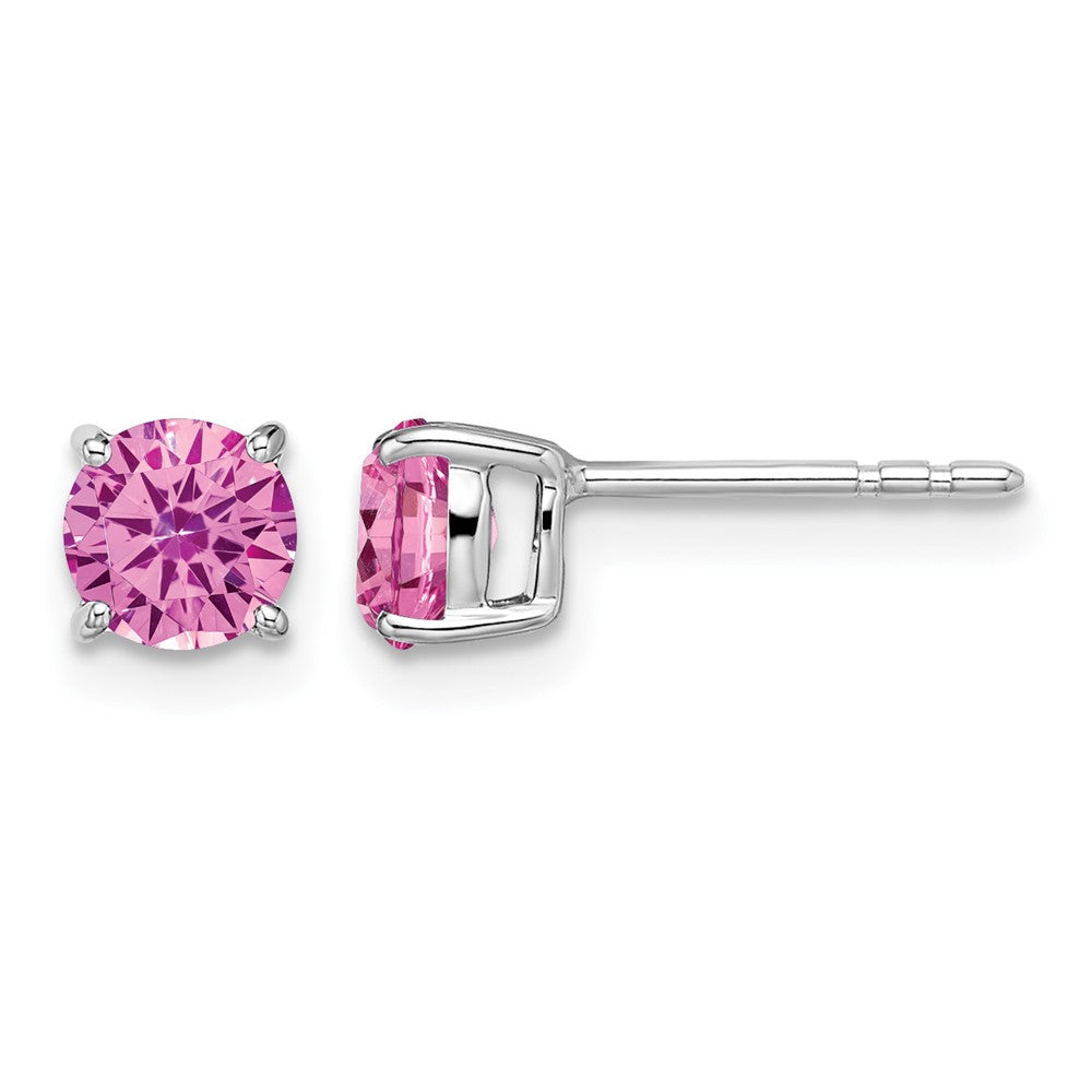 14k White Gold Round Created Pink Sapphire Earrings