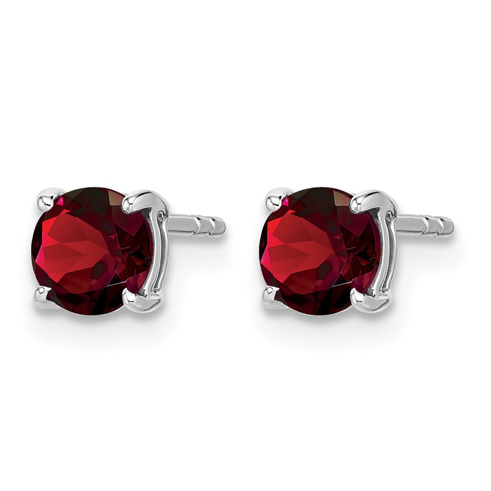 14k White Gold Round Garnet Earrings