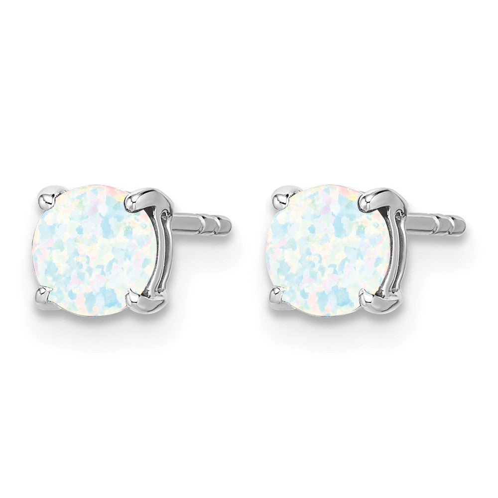 14k White Gold Round Created Opal Earrings