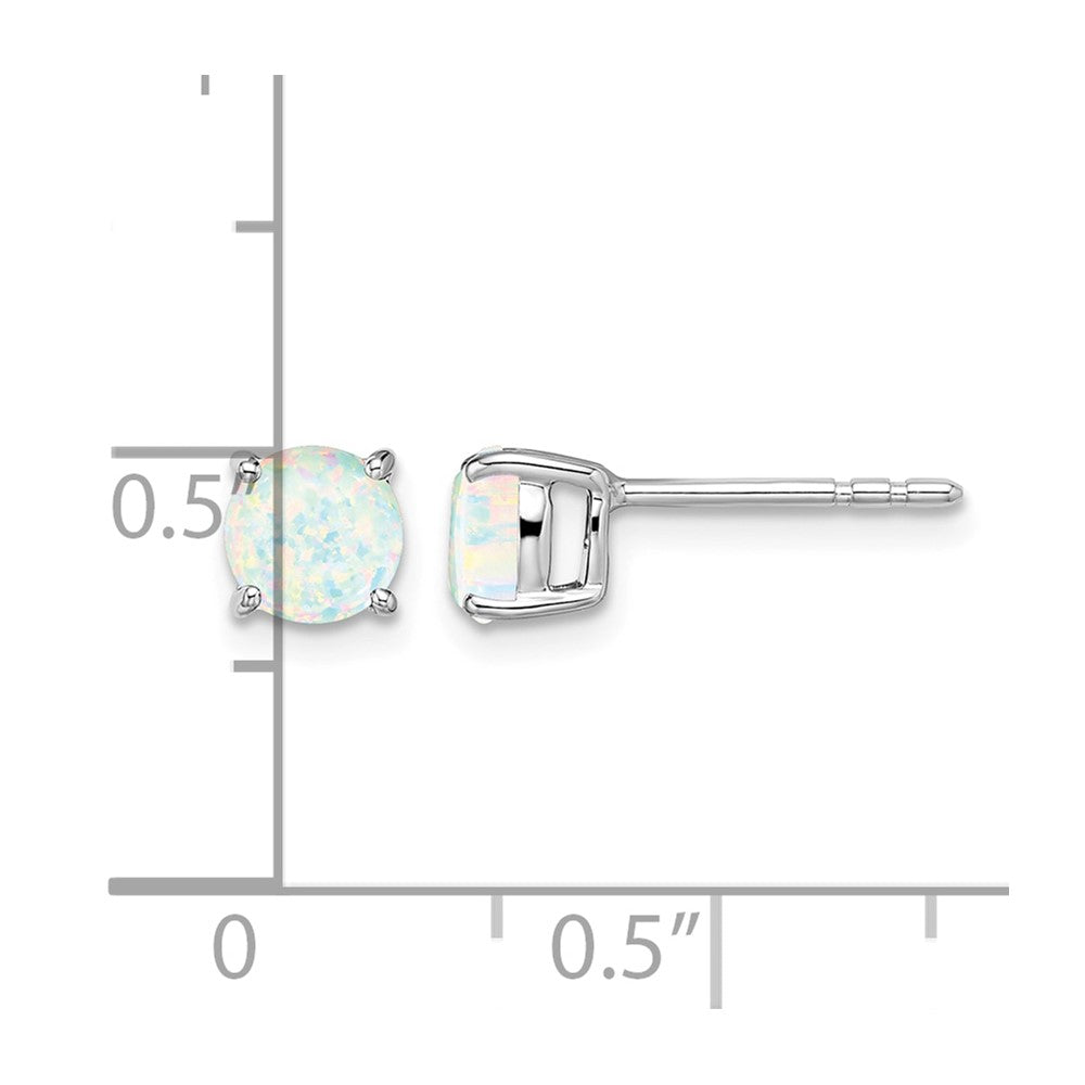 14k White Gold Round Created Opal Earrings